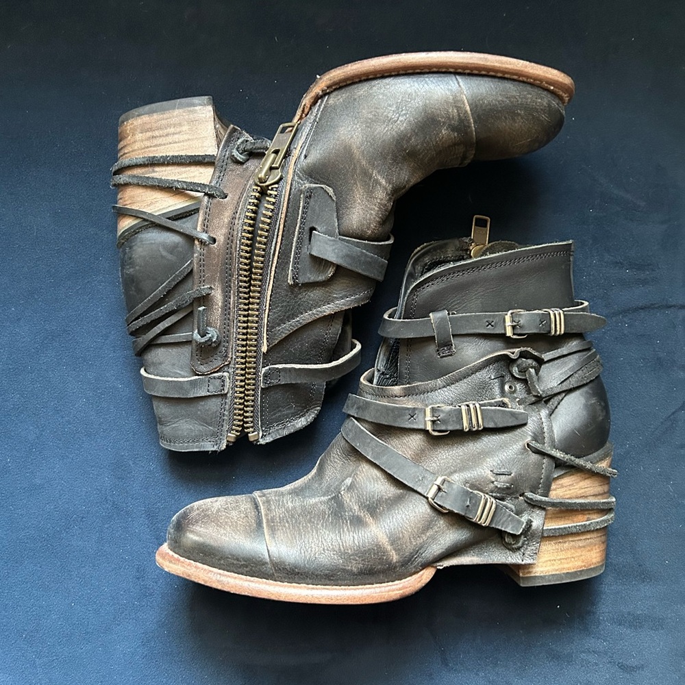 Nearly New Freebird “Crue” Ankle Boots with Buckle Straps - Genuine Leather